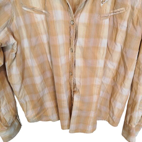 Torrid Top 2X Tan Plaid Western Shirt Pearl Snap Country Cowgirl Embroidered - Picture 3 of 7